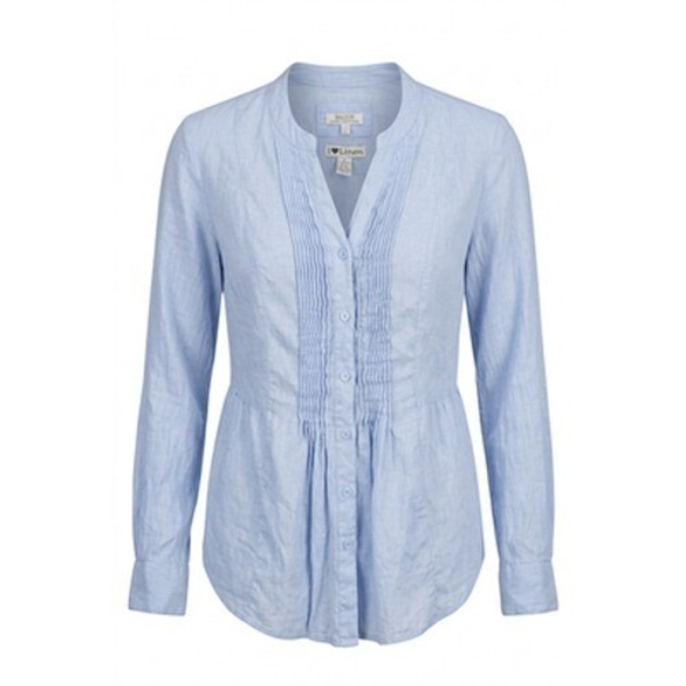 Malvin Linen Shirt Women S Blue Pleated Button Tunic‎ Resort Beachy Coastal